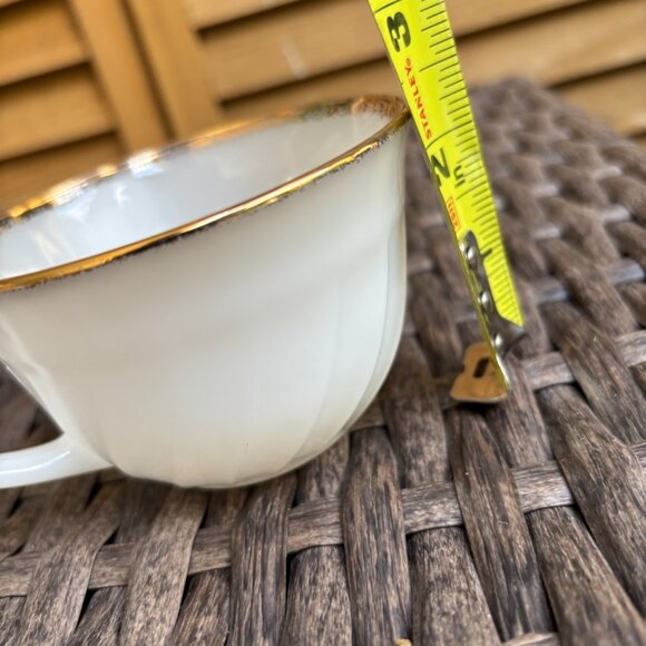 Vintage Fire-King Swirl White Milk Glass Cups with Gold Trim – Set of 3 - Picture 7 of 7